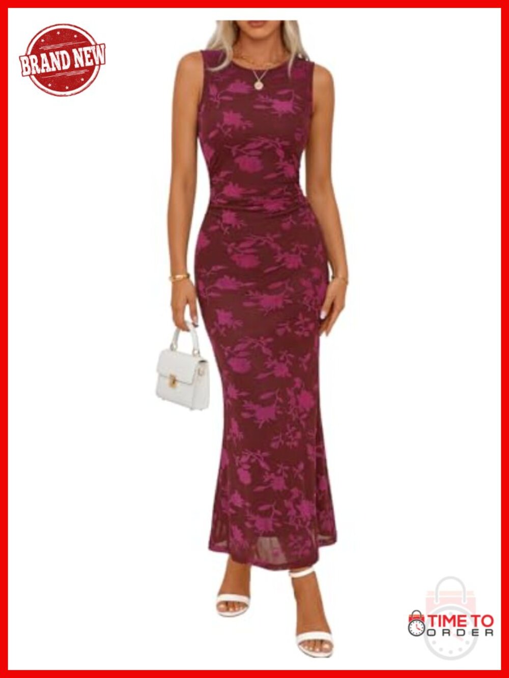 Sleeveless Bodycon Maxi Dress Mesh Lined Wedding Guest Formal